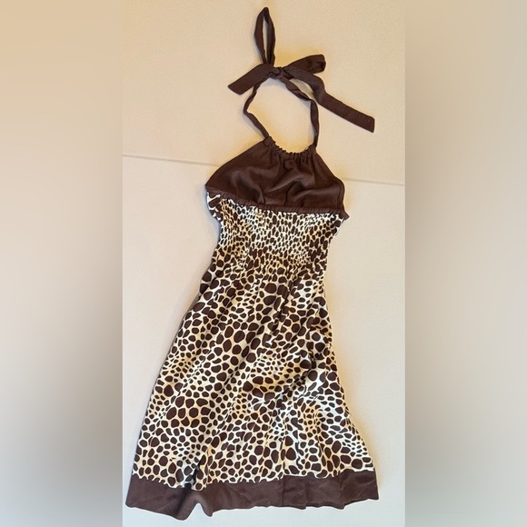 GUESS Y2K 90s Brown & Cream Giraffe Print Halter Dress Size Small - Picture 4 of 13
